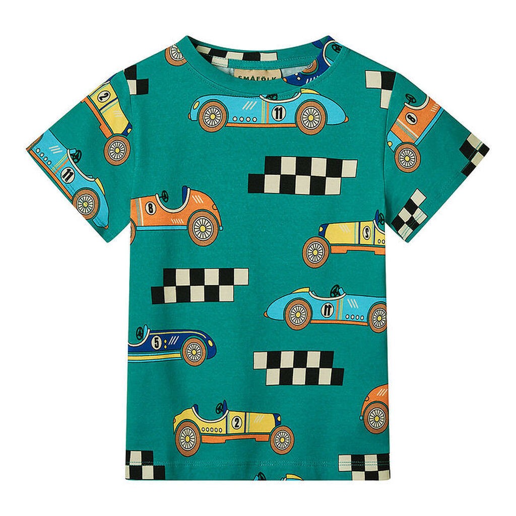 Småfolk T-shirt - Teal m. Racerbiler