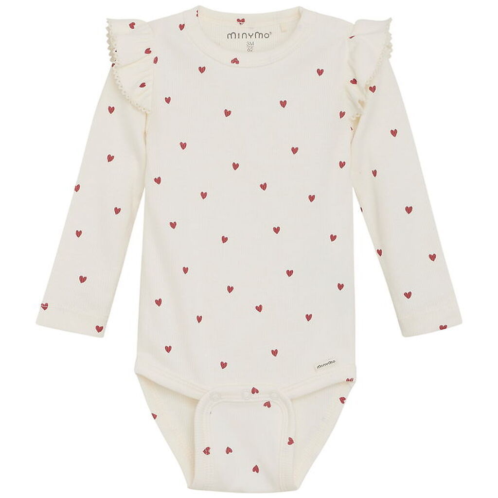 Minymo Body l/æ - Rib - Eggnog m. Hjerter