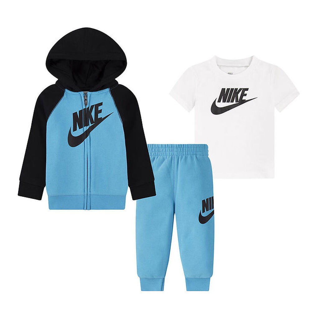 Nike Sweatsæt m. T-shirt - Baltic Blue/Sort