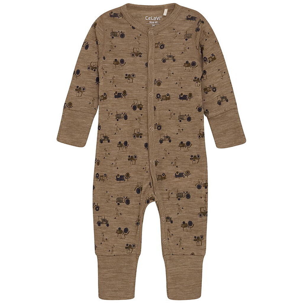 CaLaVi Heldragt - Uld - Cocoa Creme m. Traktorer