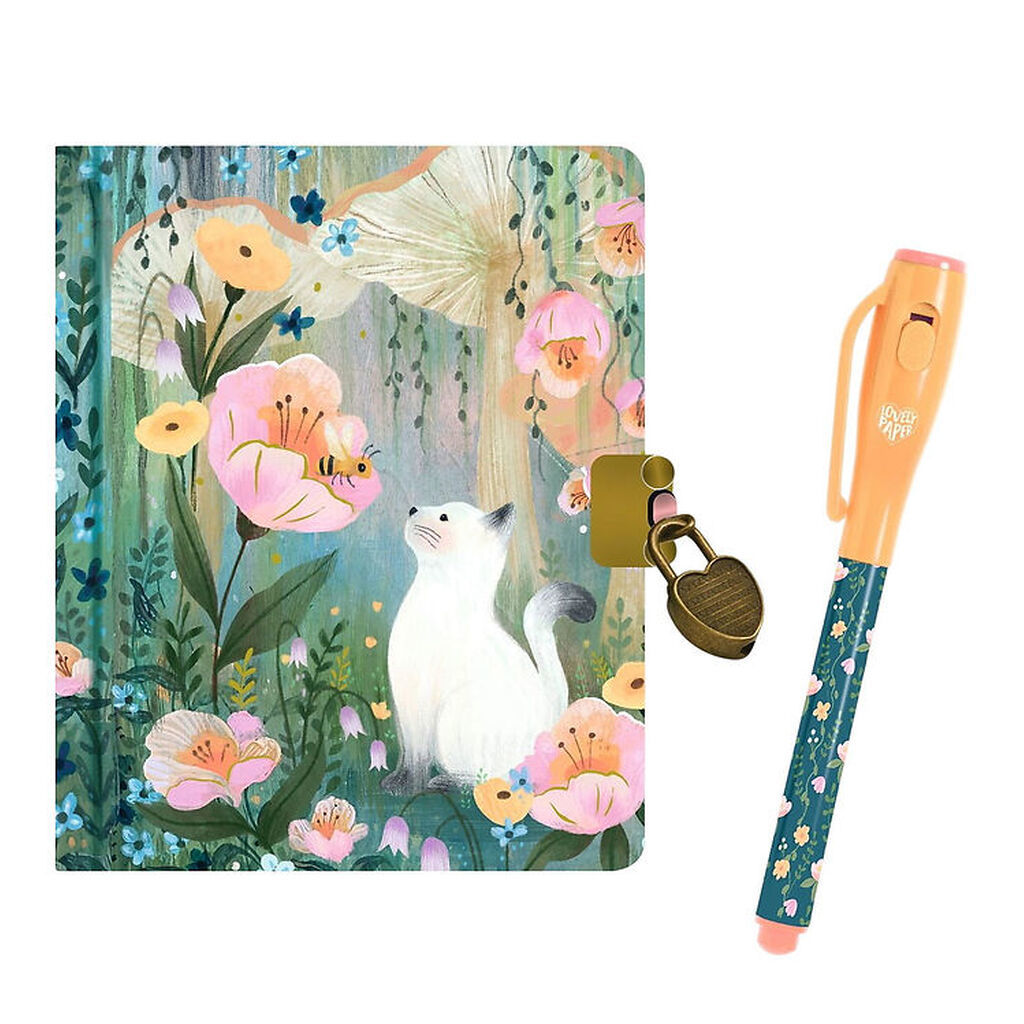 Djeco Dagbog m. Lås & Magisk Pen - Kendra Binney - Kat/Blomst