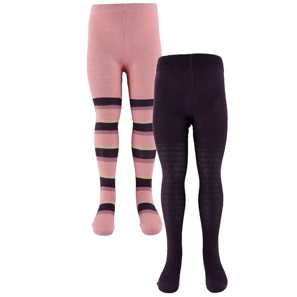 Minymo Strømpebukser - 2-pak - Lilla/Rosastribet m. Guld