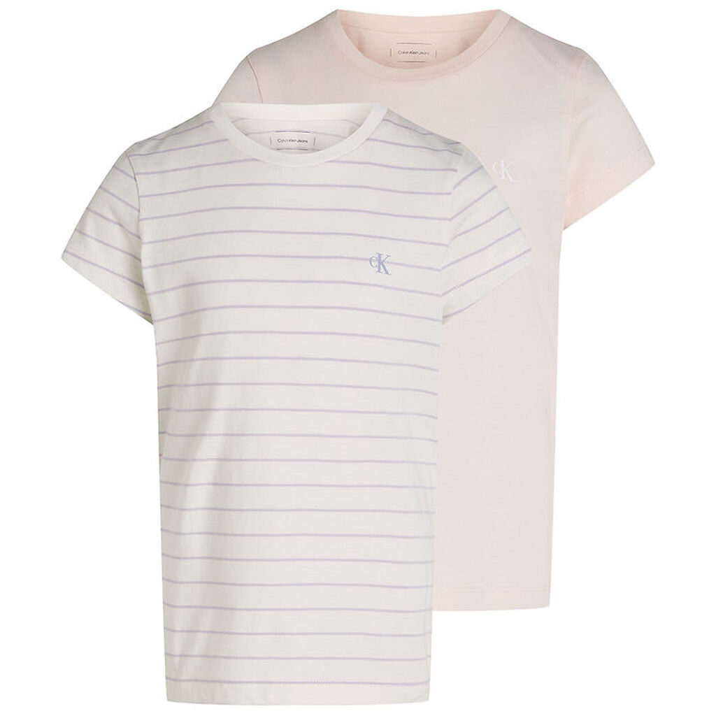 Calvin Klein T-shirt - 2 pak - Stripe Slim - Silver Peony/Purple