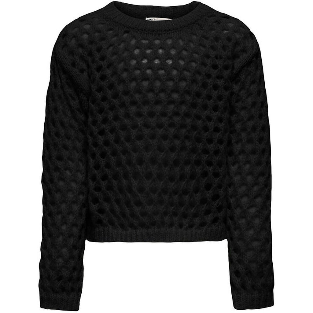 Kids Only Bluse - Cropped - KogBillie - Strik - Sort m. Hulmønst