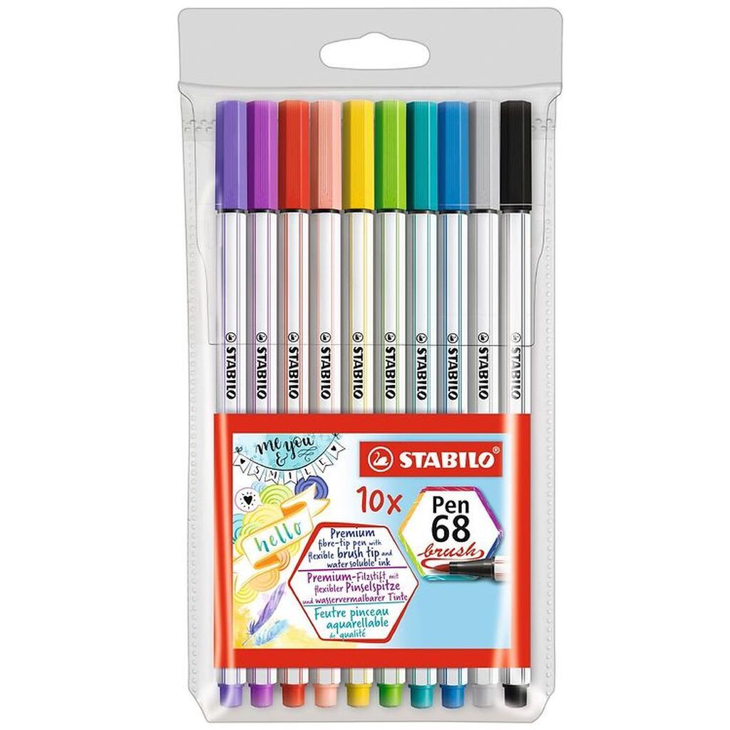 Stabilo Tuscher - Pen 68 Brush - 10 stk. - Multifarvet
