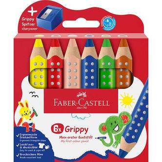Faber-Castell Farveblyanter - XXL Jumbo Grip + Spidser - 6 stk.