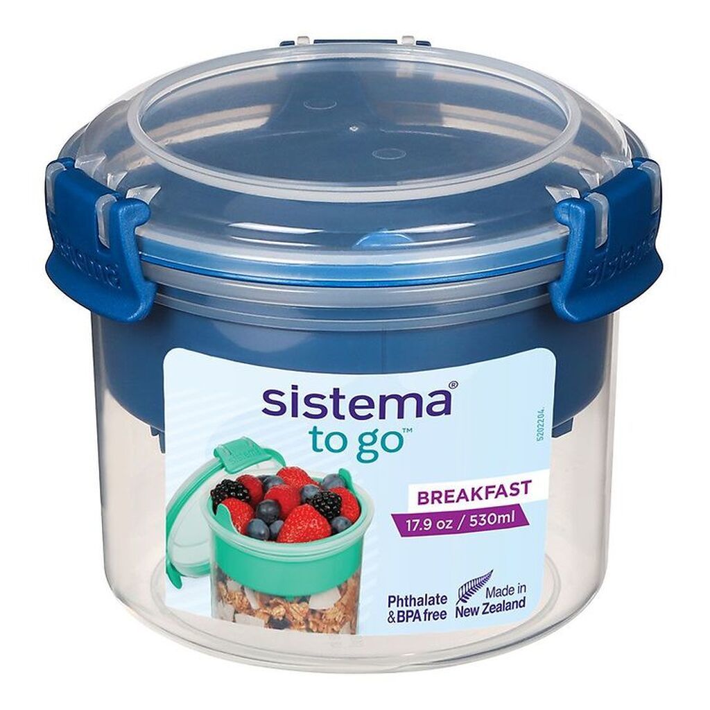 Sistema Madkasse m. Bestik - Breakfast To Go - 530 ml - Mørkeblå