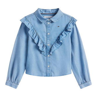 Tommy Hilfiger Skjorte - Denim - Blå m. Flæser