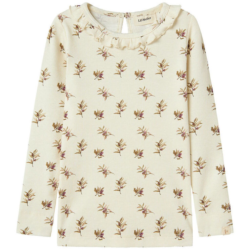 Lil' Atelier Bluse - Rib - NmfGavo - Turtledove/OLIVE