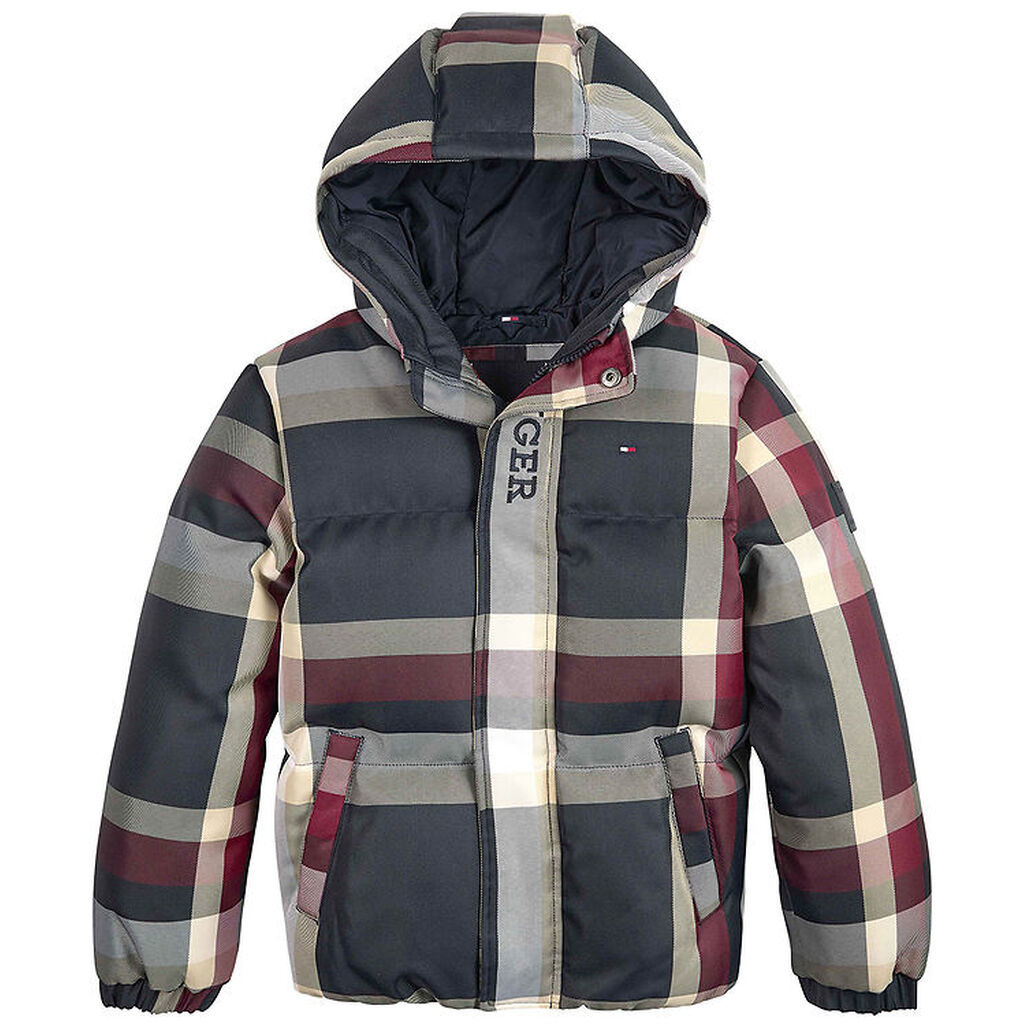 Tommy Hilfiger Dynejakke - Global Stripe Check - Rød/Hvid/Navyte