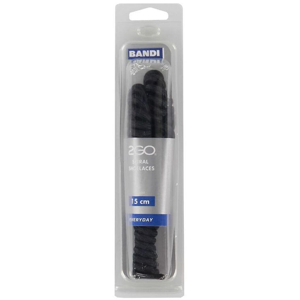 2GO Elastiske Spiralsnørebånd - 15 cm - 1 Par - Sort