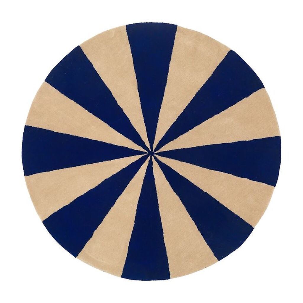 ferm Living Gulvtæppe - Uld - Ø: 130 cm - Blå/Hvid