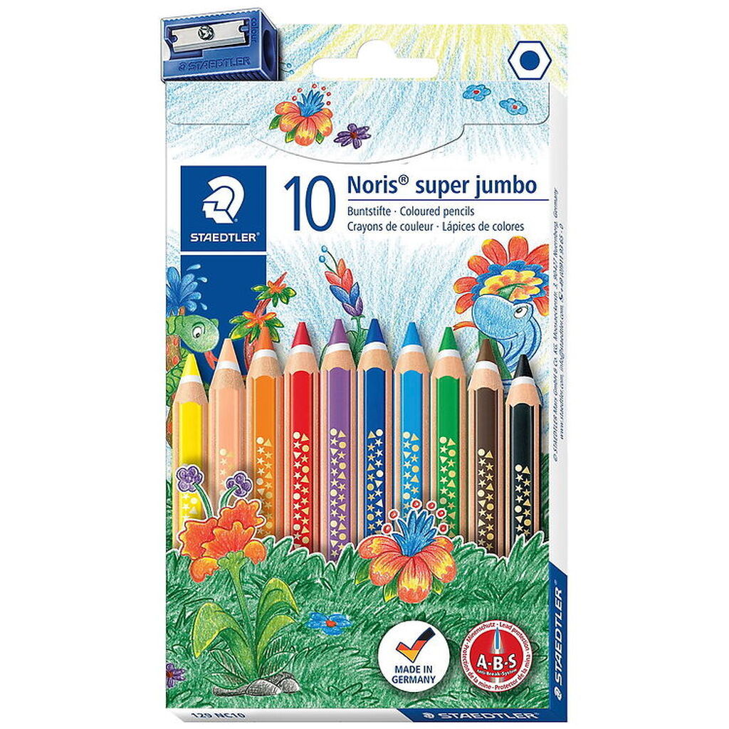 Staedtler Farveblyanter - Noris Super Jumbo - 10 stk m. Blyantsp