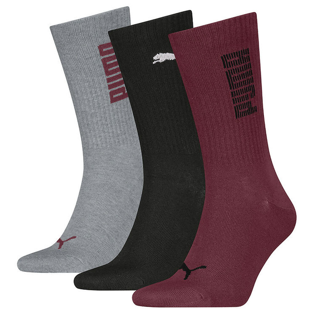 Puma Strømper - Regular Crew - 3-pak - Bordeaux/Sort/Grå