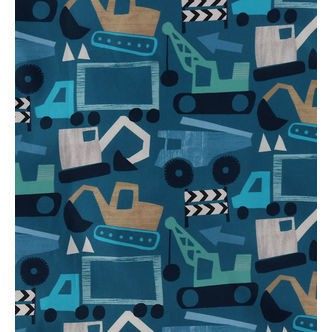 Nørgaard Madsens Sengetøj - Poplin - Baby - Petrol m. Arbejdsbil