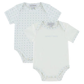 Emporio Armani Bodyer k/æ - 2-pak - Hvid/Lyseblå m. Logoer