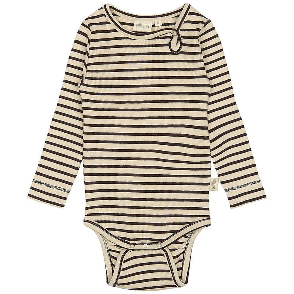Petit Piao Body l/æ - Rib - Modal - Coffee Bean/Off White