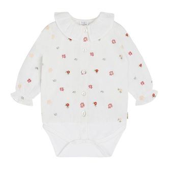 Hust and Claire Skjortebody l/æ - Bernadette - Hvid m. Blomster