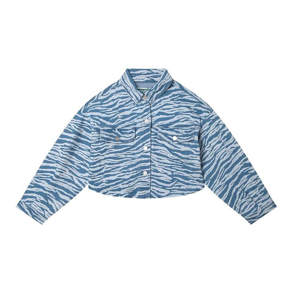 Kenzo Denimskjorte - Cropped - Lyseblå m. Tigerstriber/Orange