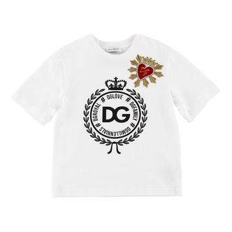 Dolce & Gabbana T-shirt - Hvid m. Patch/Krystaller