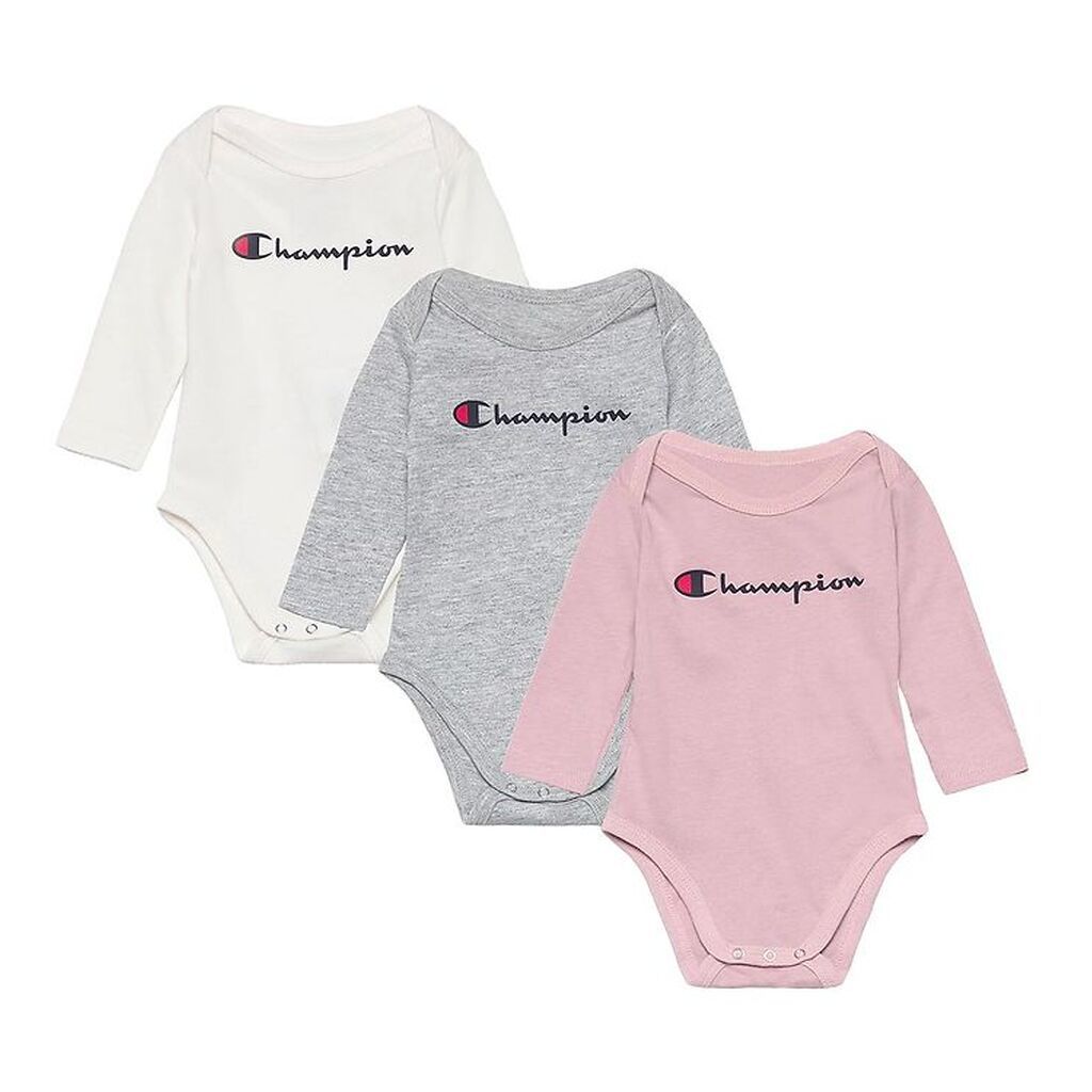 Champion Body l/æ - 3-Pak - Dusty Rose/Grå Melange/Hvid