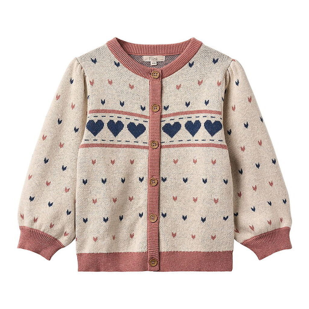 Fliink Cardigan - Bomuld/Uld - Nova - Multi Heart - Sandshell