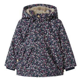 Name It Vinterjakke - NmfSnow05 - Dark Sapphire m. Blomster