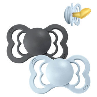 Bibs Couture Sutter - Str. 1 - 2-pak - Anatomisk - Iron/Baby Blu