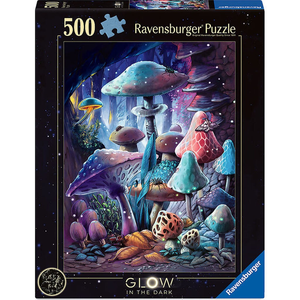Ravensburger Puslespil - 500 Brikker - Moonlight Mushroom - Glow