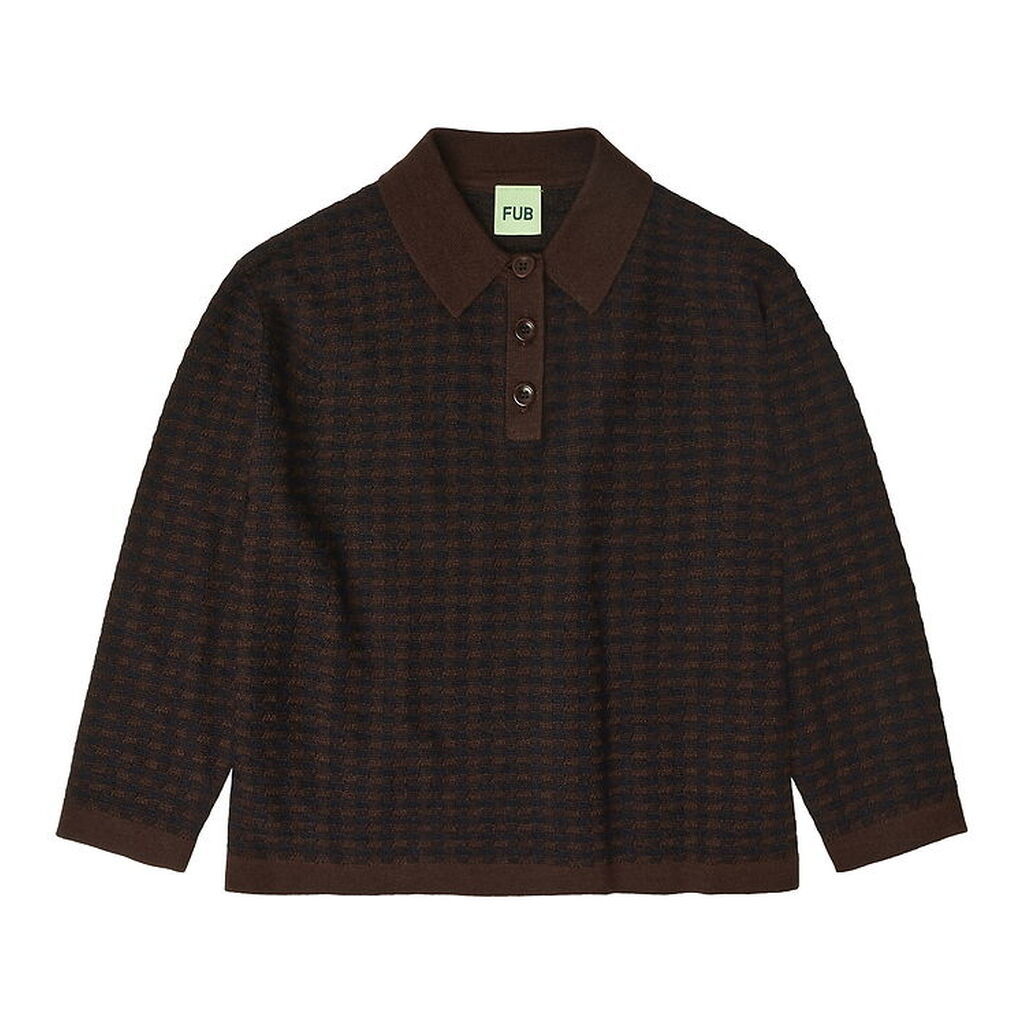 FUB Polobluse - Strik - Uld - Checked - Mocca/Dark Navy