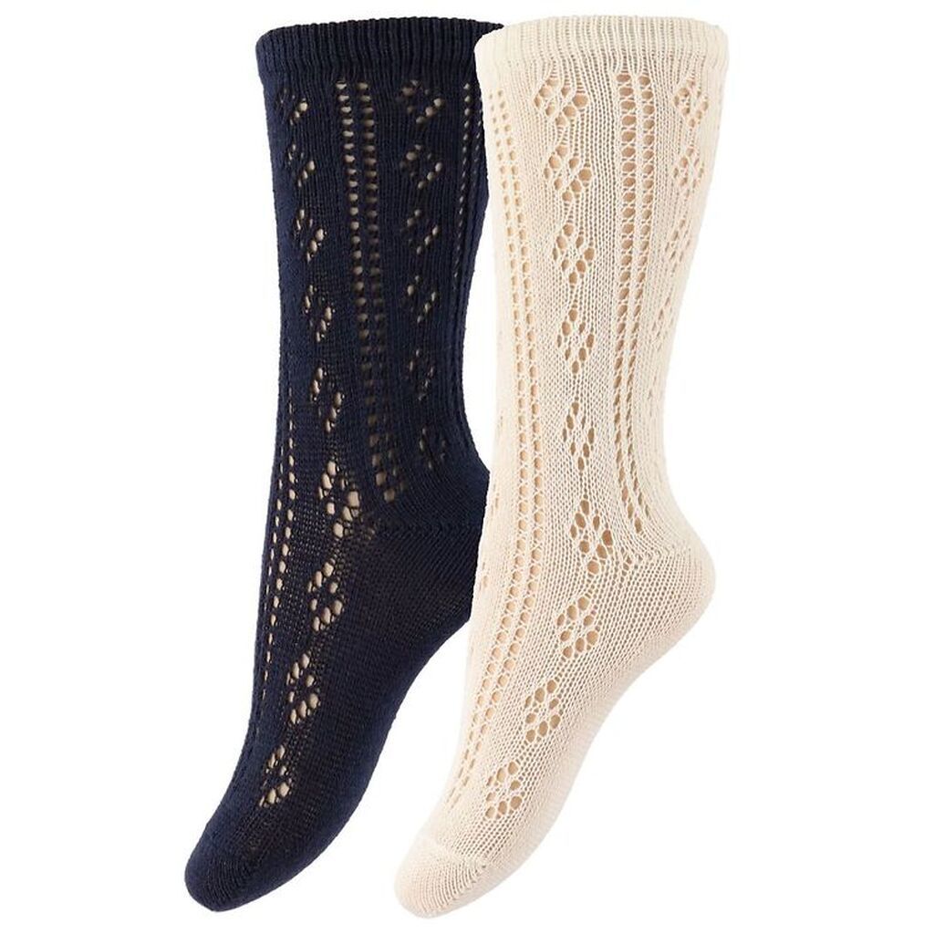Minymo Strømper - 2-Pak - Creme/Navy