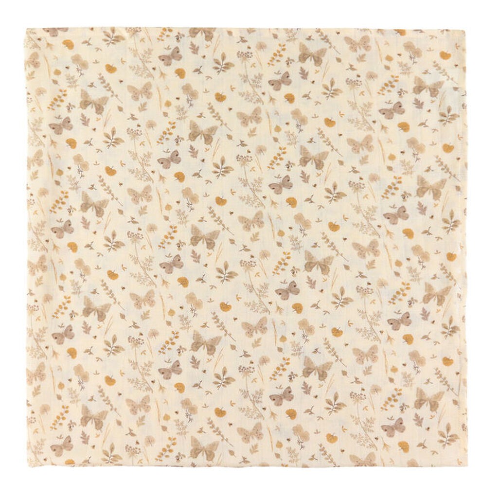 Cam Cam Babysvøb - 120x120 cm - Beige m. Blade/Sommerfugle