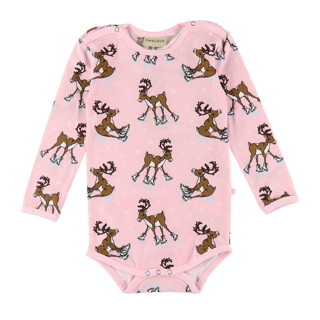 Småfolk Body l/æ - Icy Pink m. Rensdyr