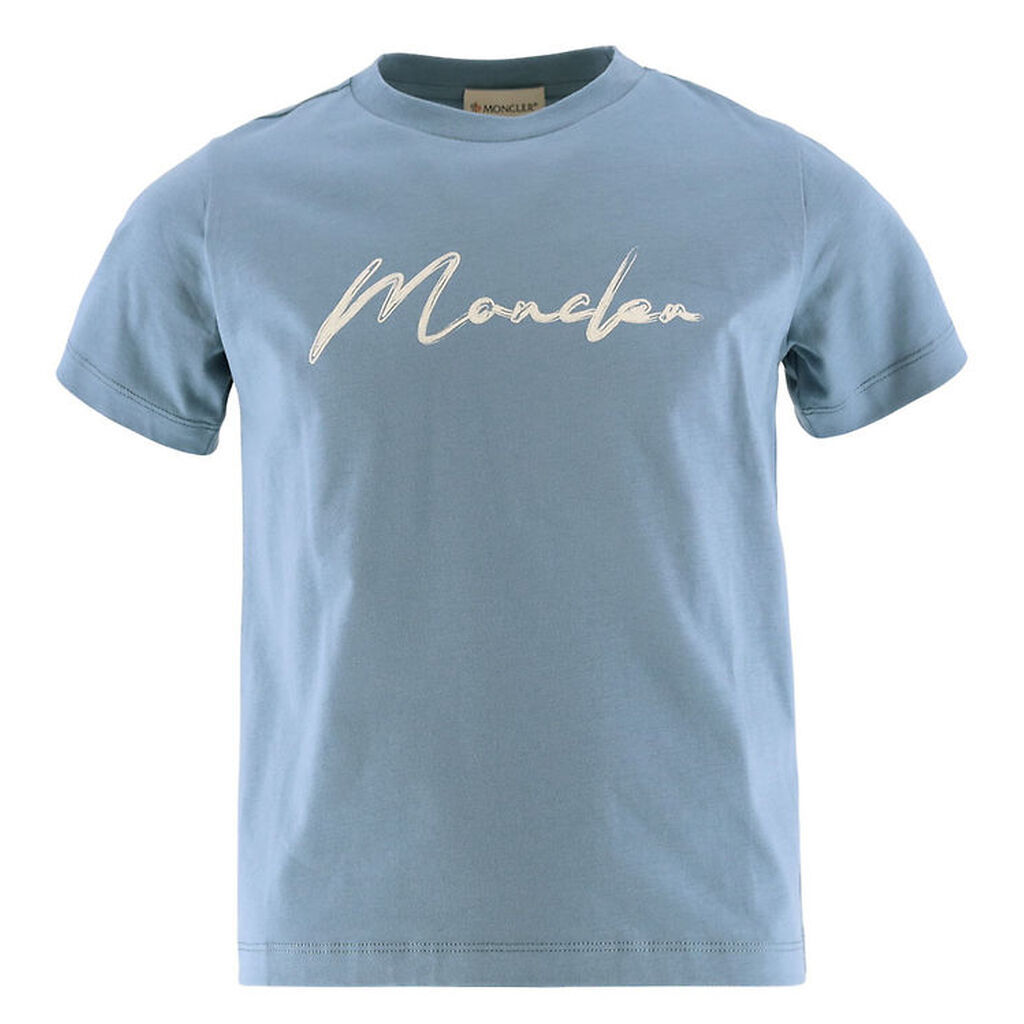 Moncler T-shirt - Støvet Blå m. Hvid