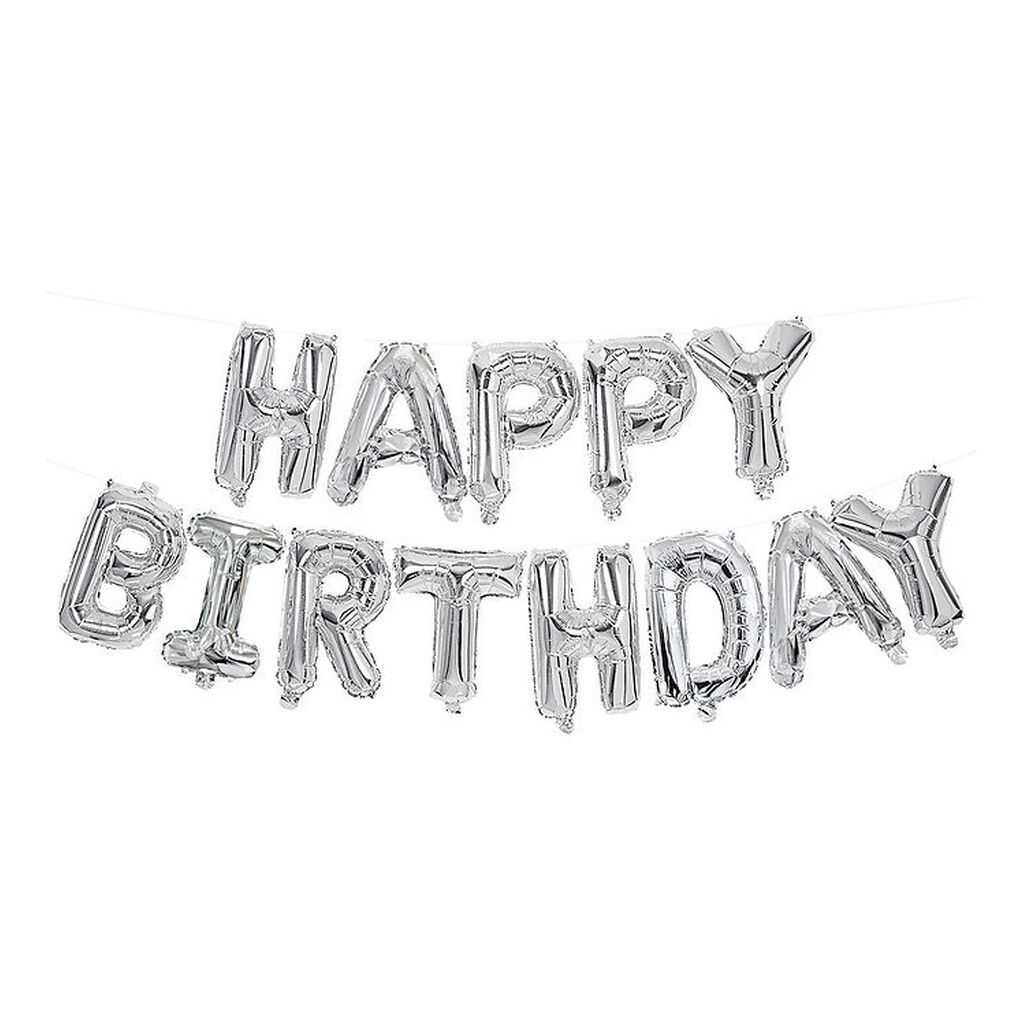 Decorata Party Foileballoner - 340 cm - Happy Birthday - Sølv