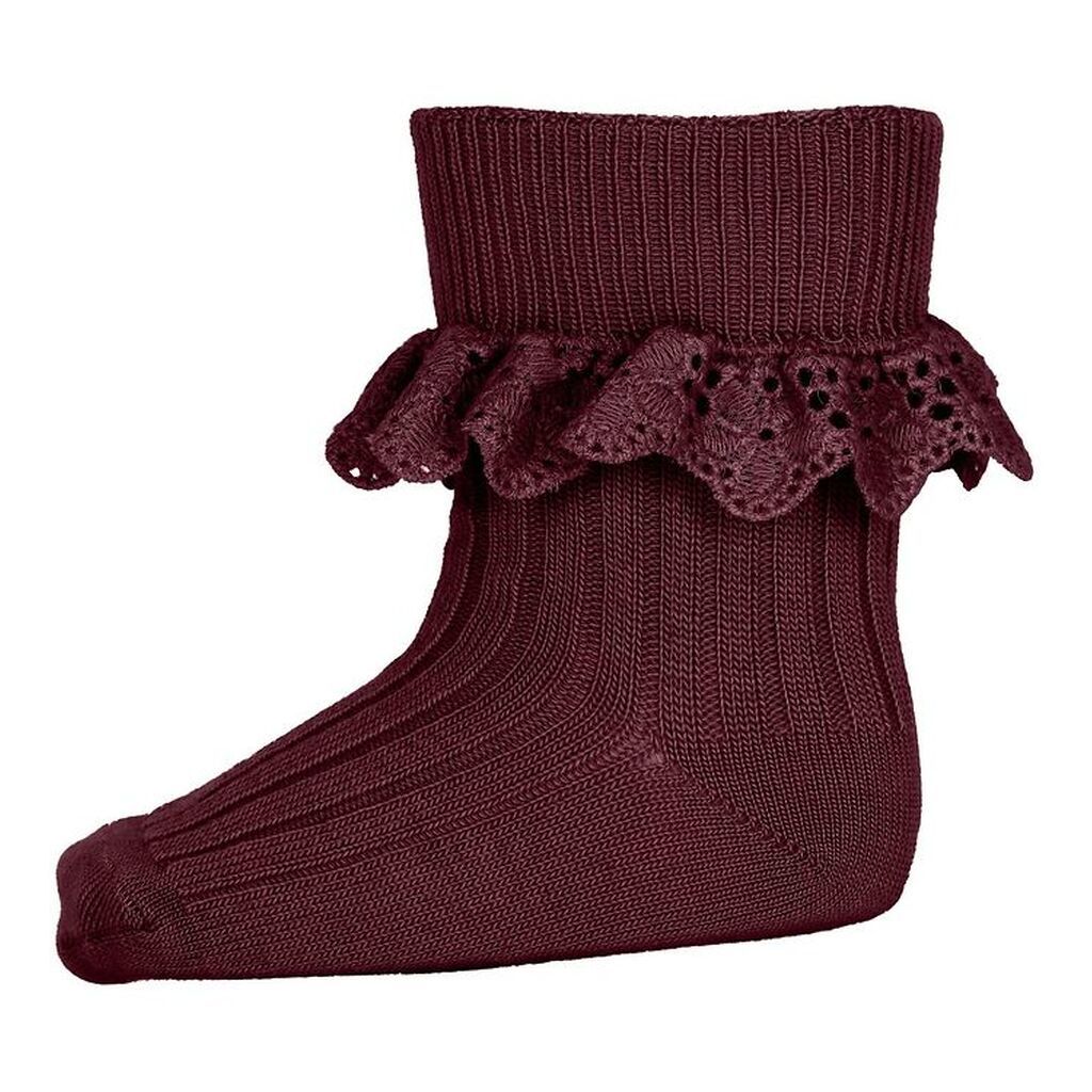 MP Strømper - Uld - Wine Red m. Blonder