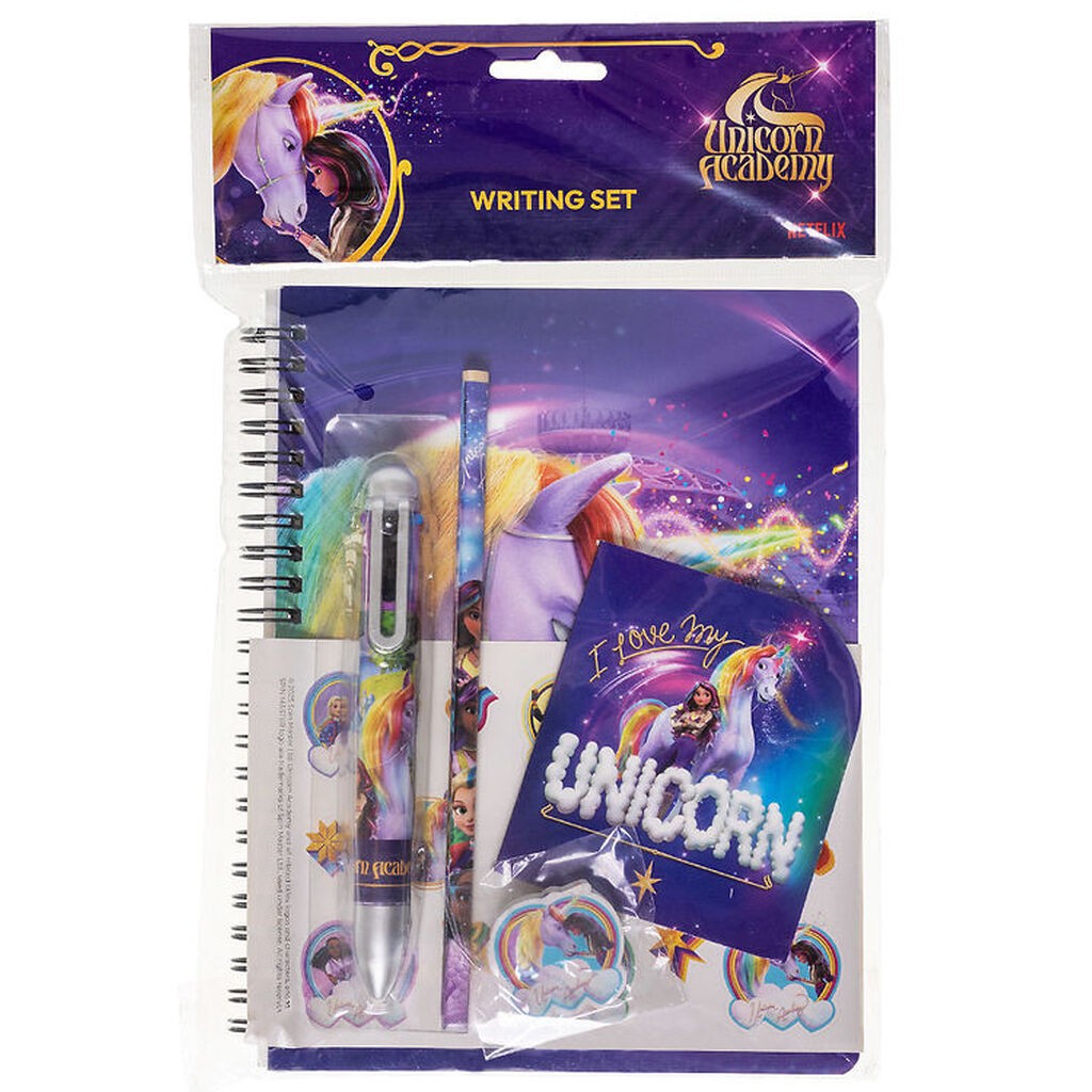 Unicorn Academy Skrivesæt m. Multifarvet Kuglepen