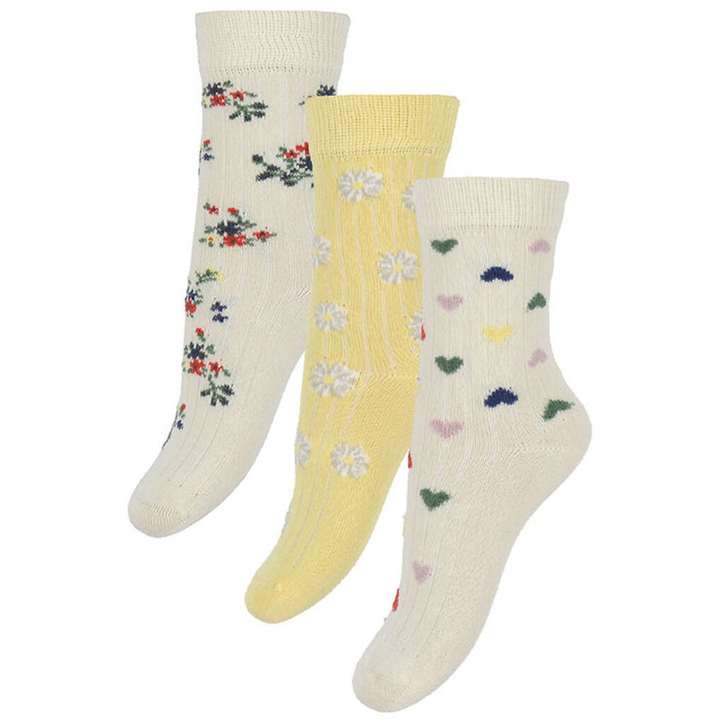 Minipop Strømper - Rib - Bambus - 3-pak - Flower Mix