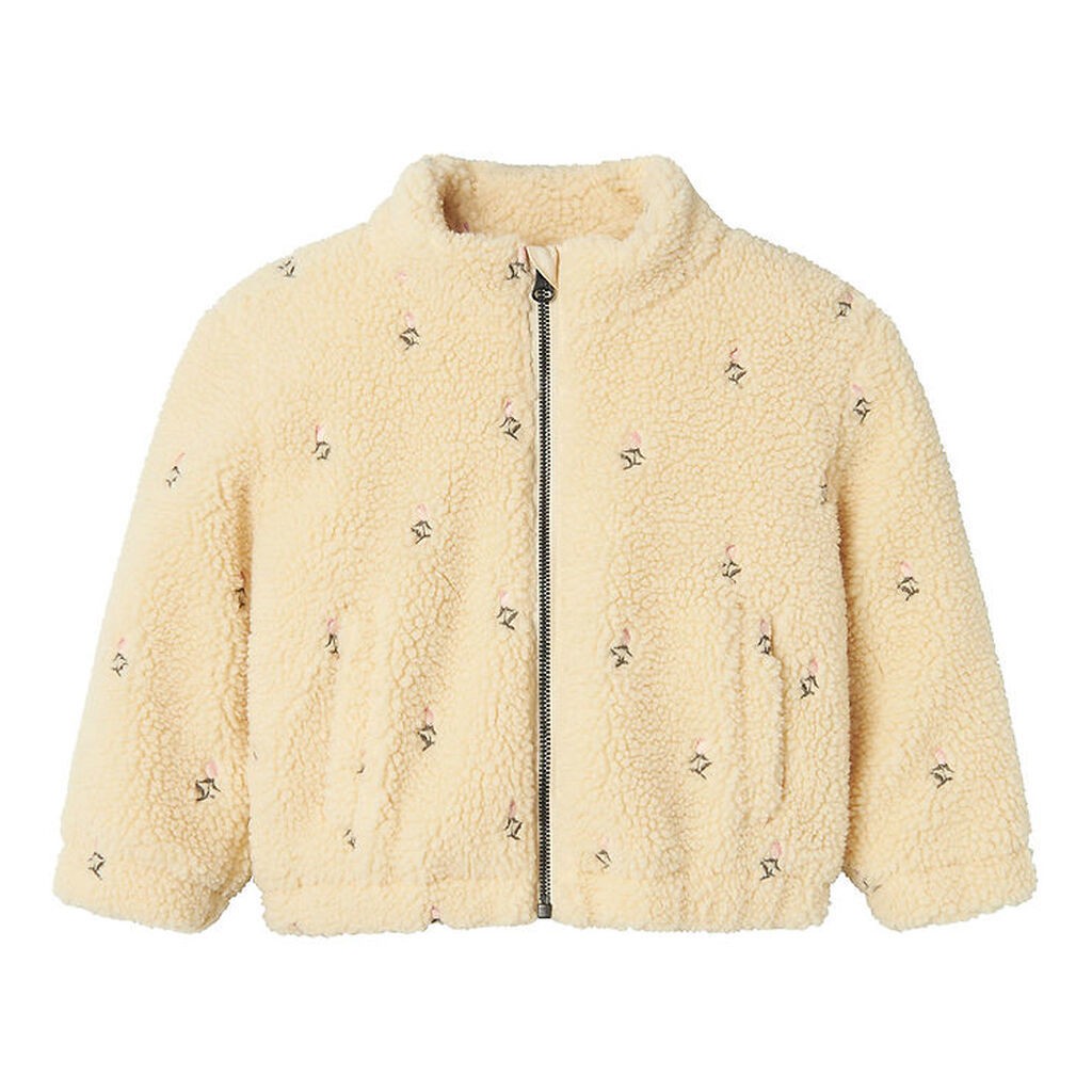 Lil' Atelier Fleecejakke - NmfNalo - Bleached Sand m. Blomster