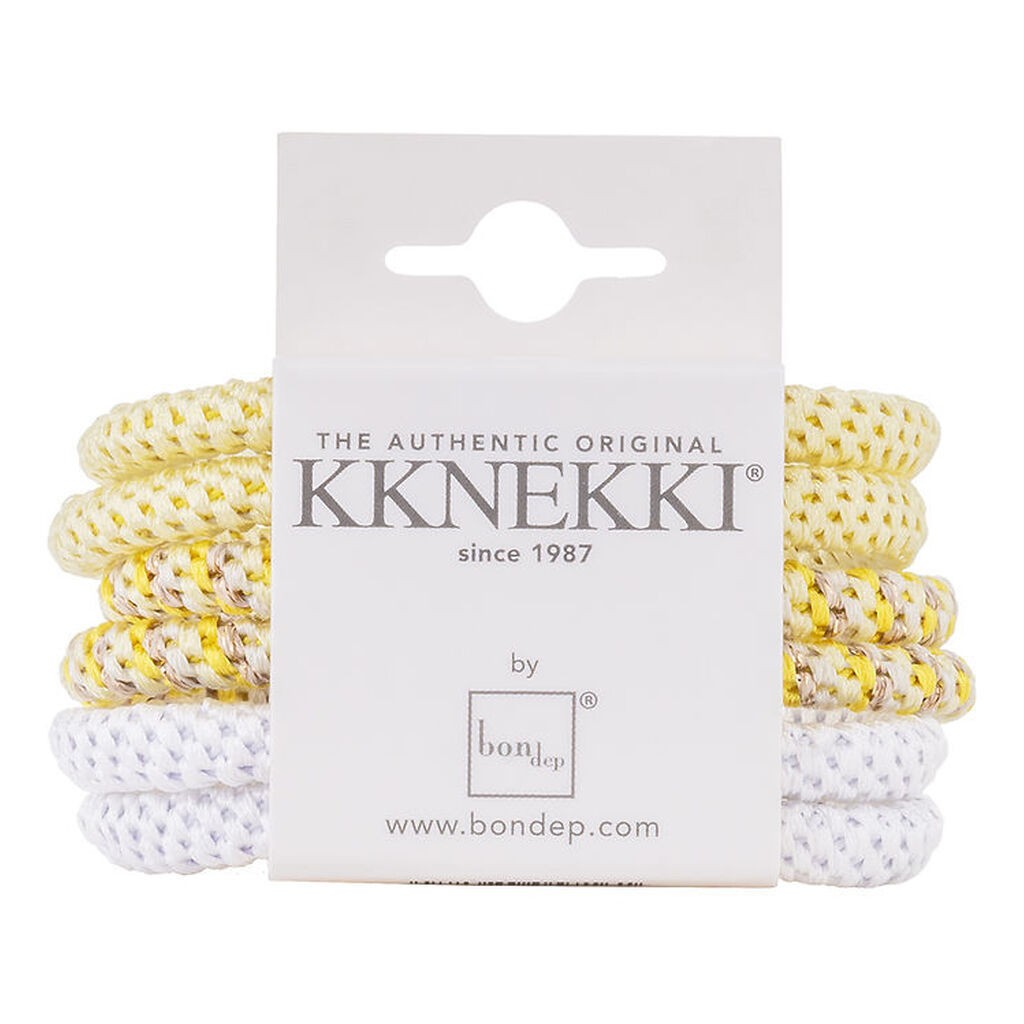 Kknekki Hårelastikker - Slim - 6-pak - Gul/Hvid