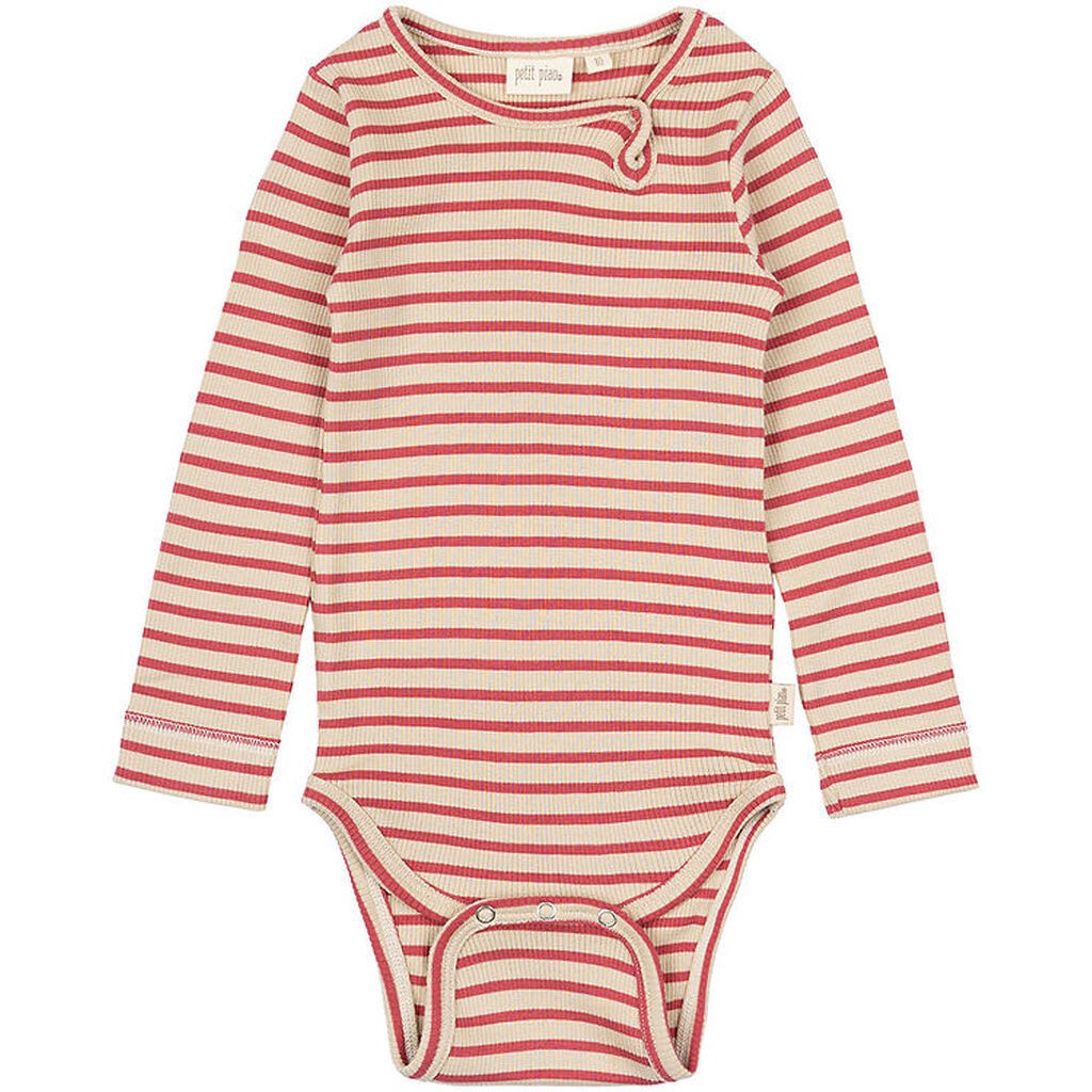 Petit Piao Body l/æ - Rib - Modal - Light Berry/Dark Off White