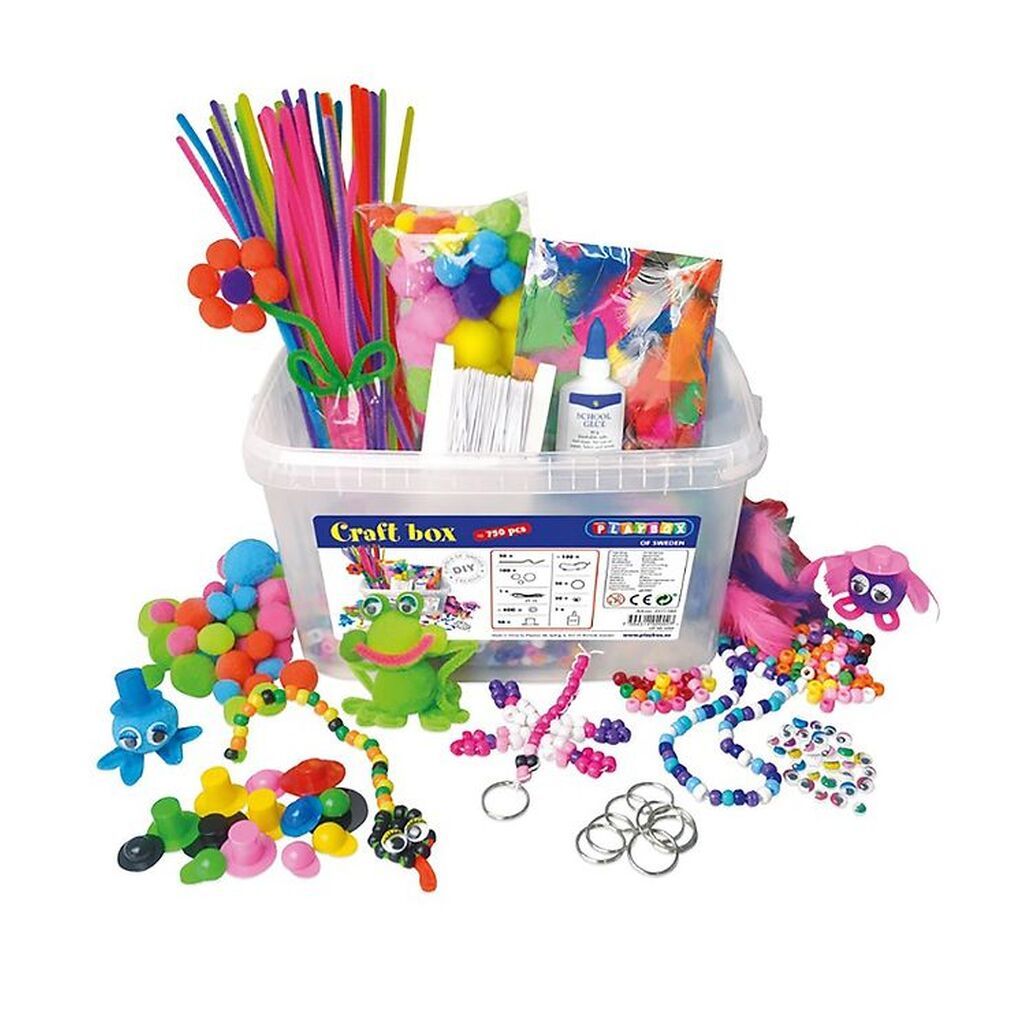 Playbox Multi Krea Boks - 740 Dele - Piberenser/Fjer/Perler/Øjne