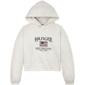 Tommy Hilfiger Hættetrøje - Cropped - Sequin Flag - Snow White H