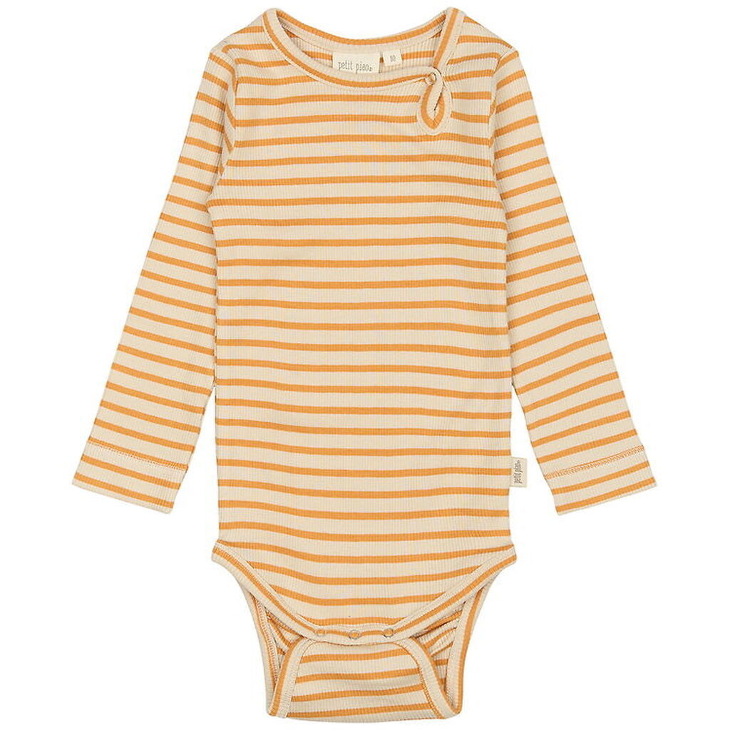 Petit Piao Body l/æ - Rib - Modal - Sunflower/Off White