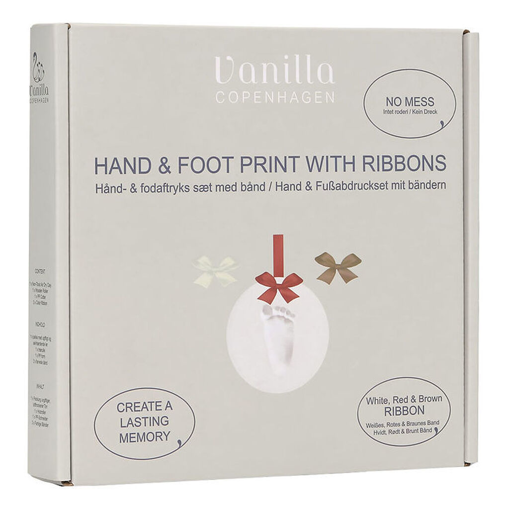 Vanilla Copenhagen Hånd- og Fodaftryksæt m. Bånd - Hvid/Rød/Brun