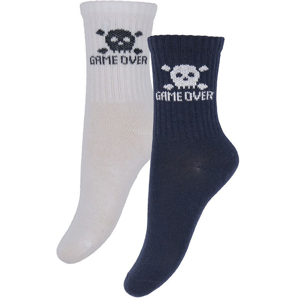 Minymo Strømper - 2-Pak - Dark Navy/Hvid m. Dødningehoved