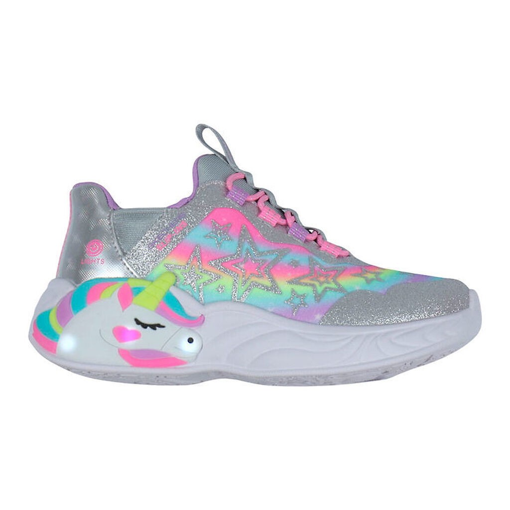Skechers sko m. Lys - Unicorn Dreams - Silver/Multi