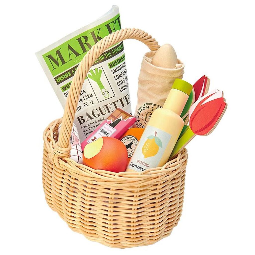 Tender Leaf Trælegetøj - Flettet Kurv Med Varer