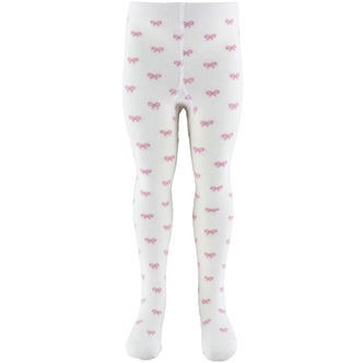 Fuzzies Strømpebukser - Hvid/Rosa m. Sløjfer