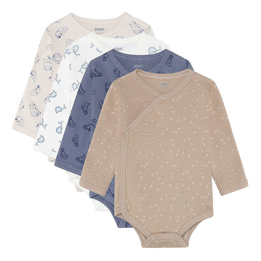 Pippi Baby Slå-om Bodyer l/æ - 4-pak - Flint Stone